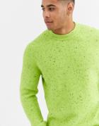 Only & Sons Fleck Ribbed Knitted Sweater In Neon Green