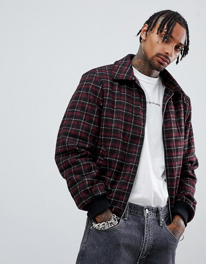 Sixth June Bomber In Red Check With Fleece Lining - Red