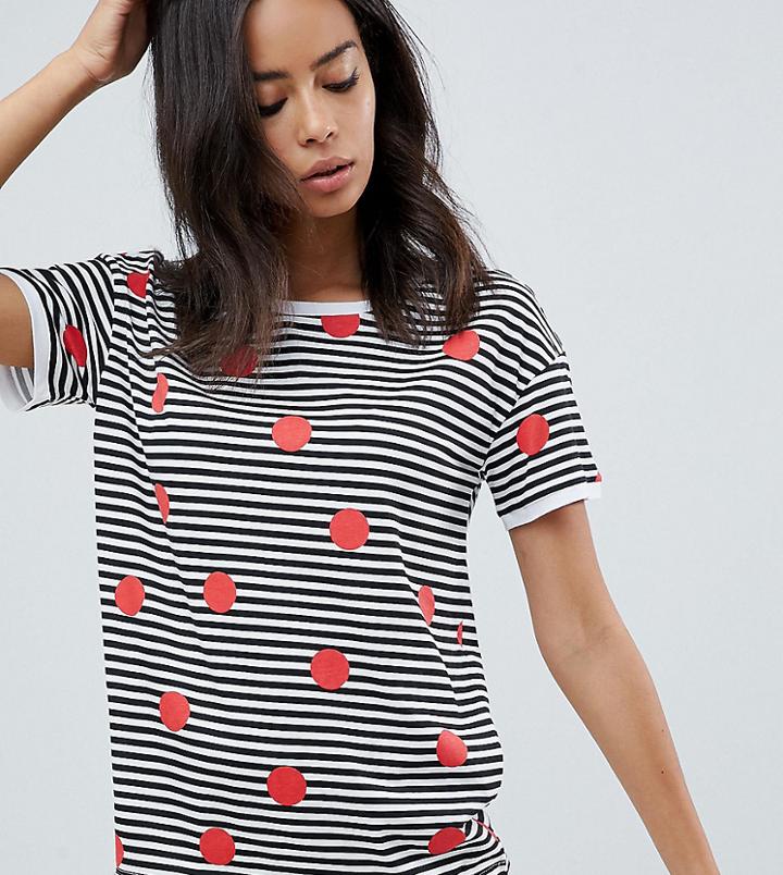 Noisy May Tall Stripe And Polka Dot T-shirt - White