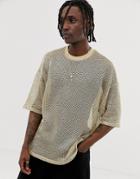 Asos Design Oversized T-shirt With Half Sleeve In Gold Chainmail Mesh - Gold