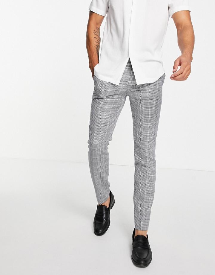 Topman Skinny Fit Check Suit Pant In Gray-grey