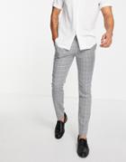 Topman Skinny Fit Check Suit Pant In Gray-grey