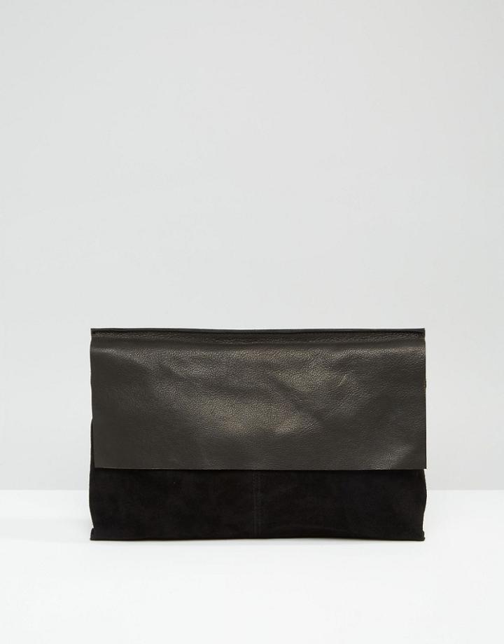 Asos Leather Flap Clutch Bag - Black