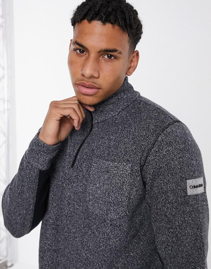 Calvin Klein Heather Rib 1/2 Zip Mock Neck Sweater In Gray-grey