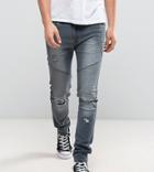 Liquor N Poker Skinny Distressed Biker Jeans In Washed Gray - Gray
