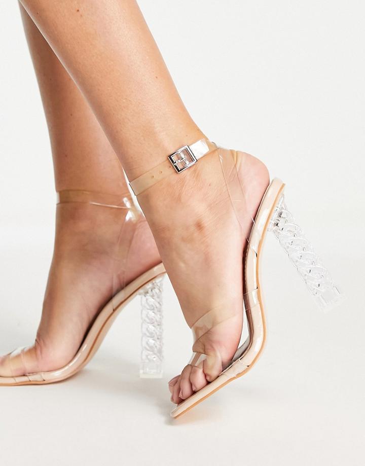 Public Desire Amerlia Sculpted Heel Sandals In Beige-clear