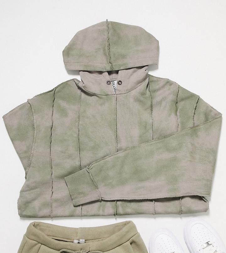 Collusion Unisex Hoodie With Exposed Stitch Detail And Tie Dye-green