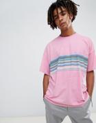 Asos Design Oversized T-shirt With Retro Chest Stripe On Neppy Jersey - Pink
