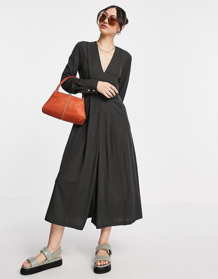 Mango Panelled Midi Dress In Gray-grey