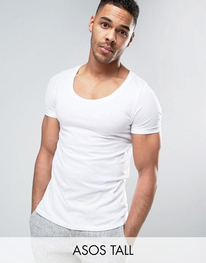 Asos Tall T-shirt With Deep Scoop Neck In White - White