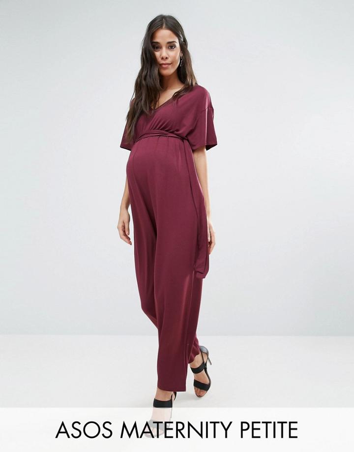 Asos Maternity Petite Belted Jumpsuit With Kimono Sleeve - Red