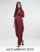Asos Maternity Petite Belted Jumpsuit With Kimono Sleeve - Red