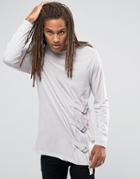 Asos Longline Long Sleeve T-shirt With Strap Detail - Beige