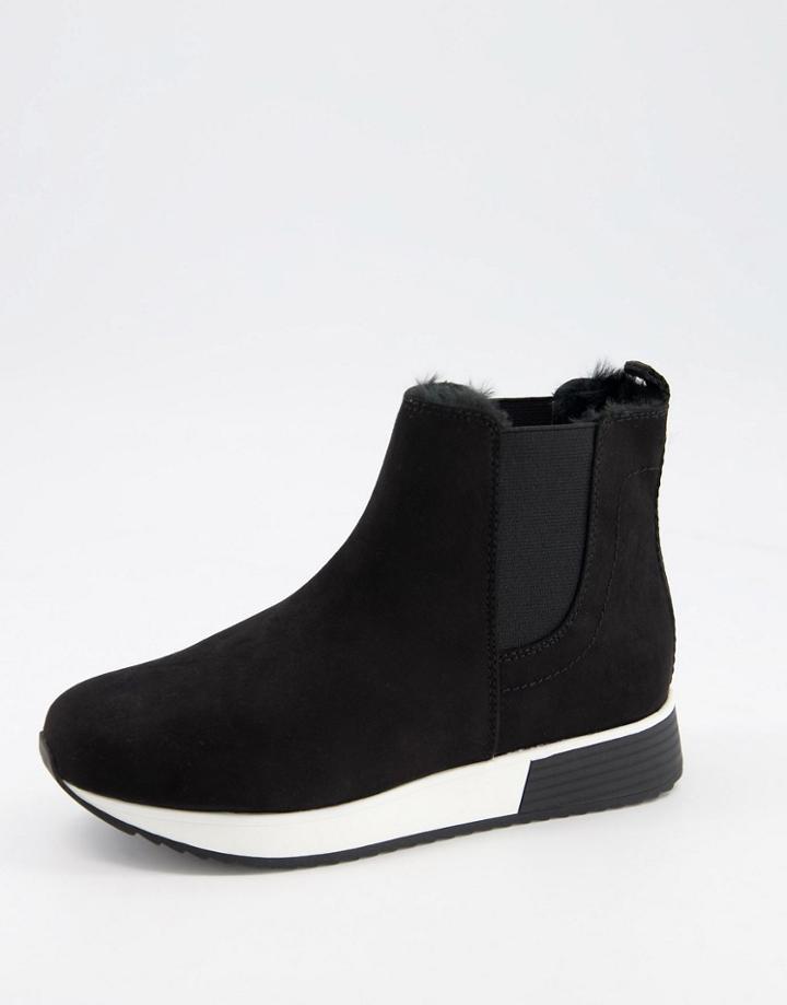 River Island Faux Fur Lined High Top Sneakers In Black