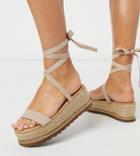 Asos Design Wide Fit Winnie Tie Leg Espadrille Flatforms In Beige-neutral