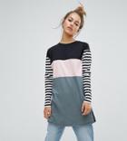Asos Petite T-shirt With Color Block And Stripe Panels And Superlong Sleeves - Multi