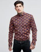 Scotch & Soda Shirt With All Over Paisley With Cut Away Collar In Slim Fit With Stretch In Navy - Navy