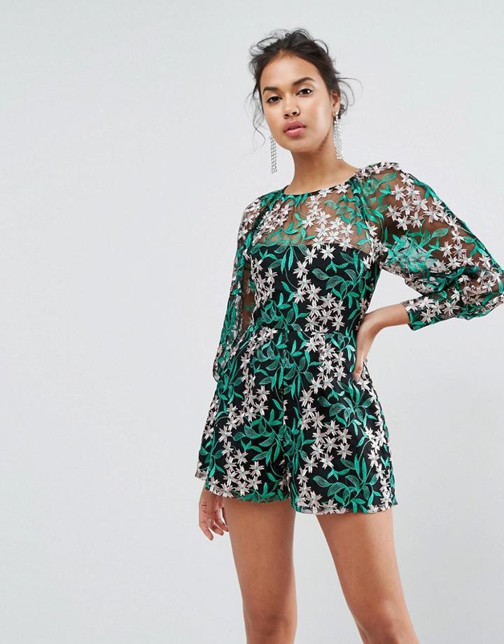 Asos Embroidered Mesh Romper - Multi