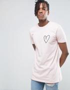 Asos Valentine's Longline T-shirt With Embroidered Heart - Pink