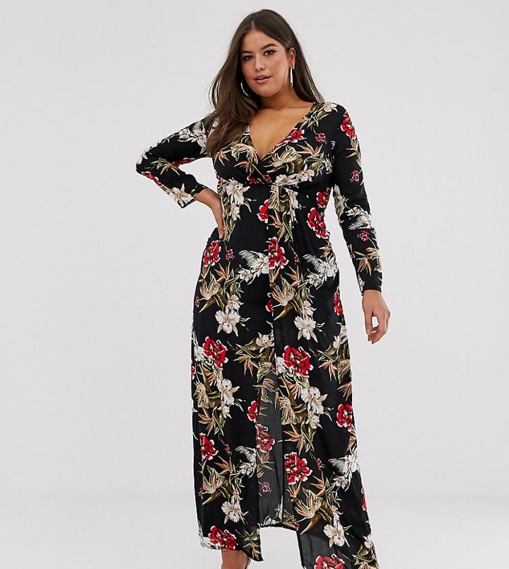 Club L Plus Wrap Front Floral Maxi Dress-multi