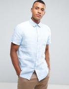 Celio Short Sleeve Shirt In 100% Linen - Blue