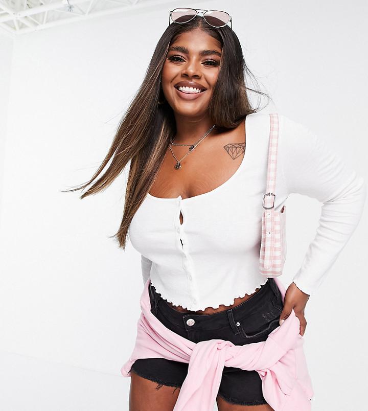 Asos Design Curve Slouchy Ribbed Button Up Top In Black-white
