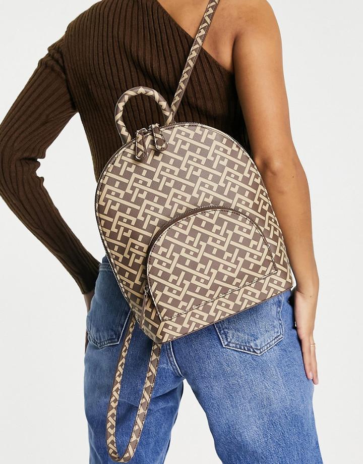 Asos Design Bowler Backpack In Brown Monogram