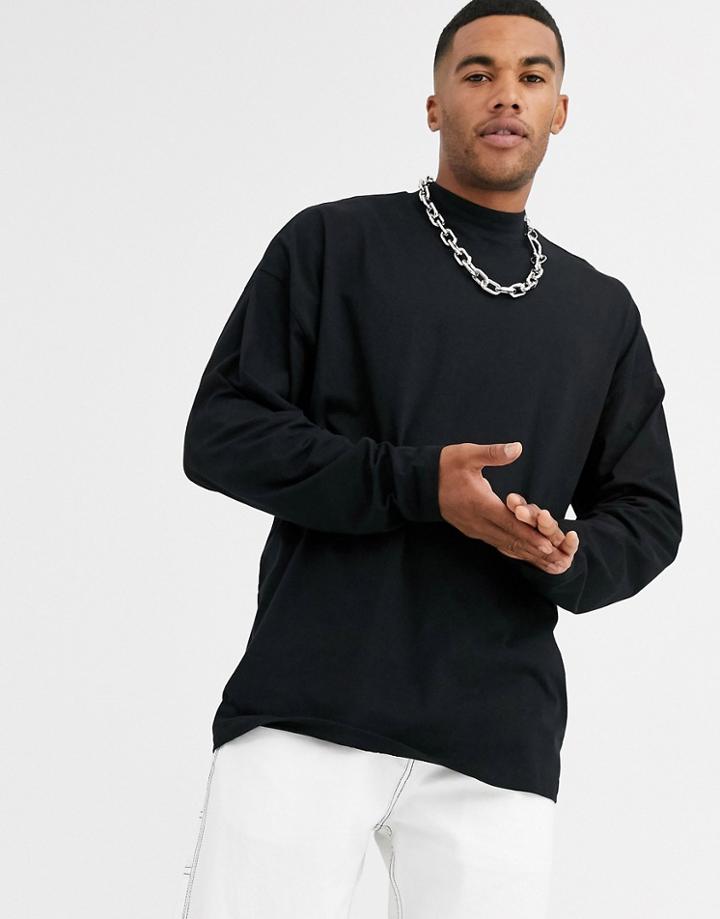 Asos Design Organic Oversized Long Sleeve Jersey Turtleneck In Black