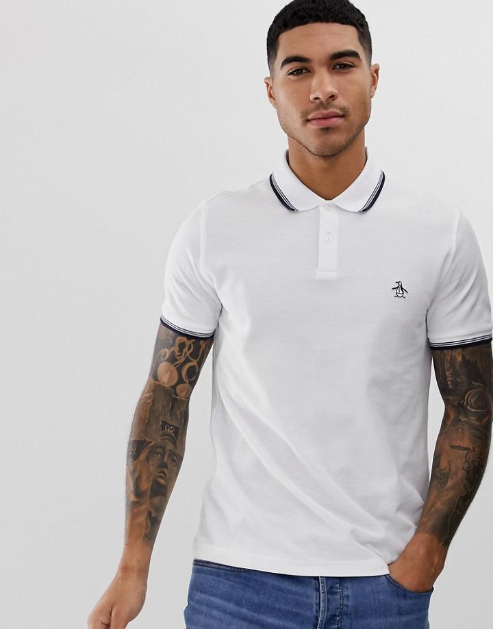 Original Penguin Slim Fit Tipped Pique Polo In White - White