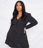 Missguided Plus Tea Dress With Long Sleeves In Black Dalmatian