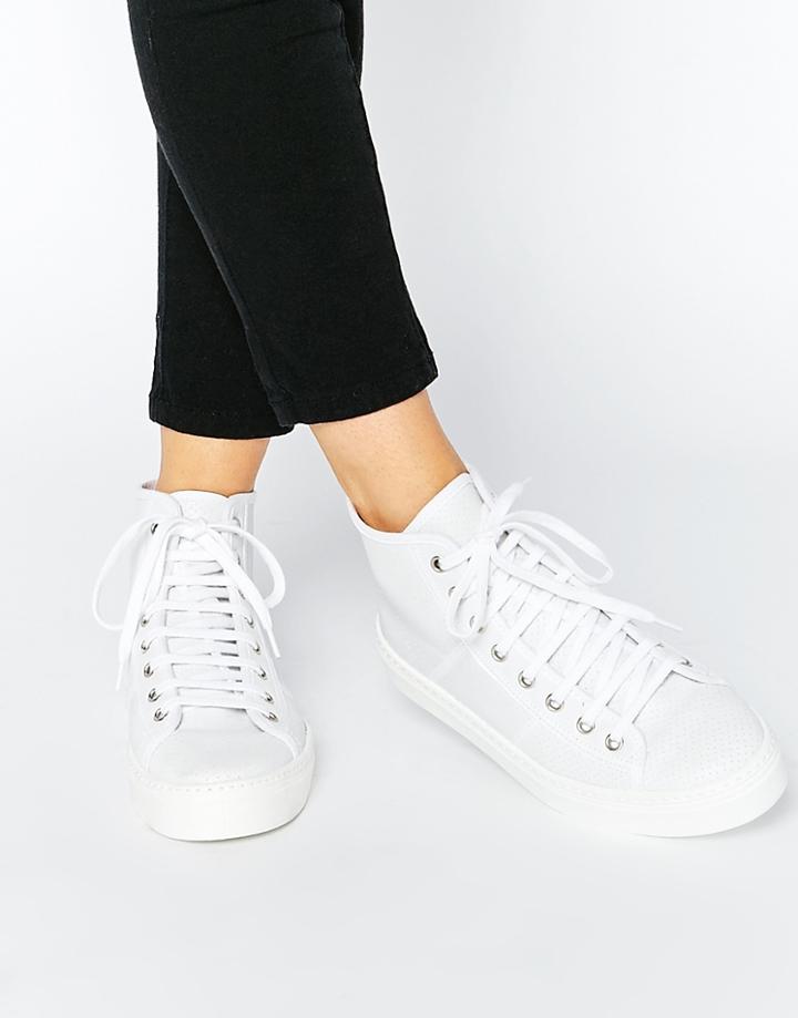 Park Lane Perf Leather High Top Sneakers - White Perf Leather