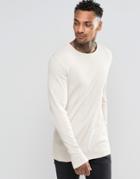 Asos Rib Longline Muscle Long Sleeve T-shirt In Off White - Off White