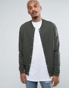 Asos Jersey Bomber Jacket With Snaps In Khaki - Green