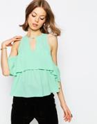 Asos Tiered Cold Shoulder Top - Mint