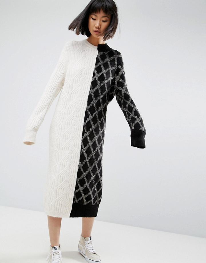 Asos White Deconstructed Knit Sweater Dress - Multi