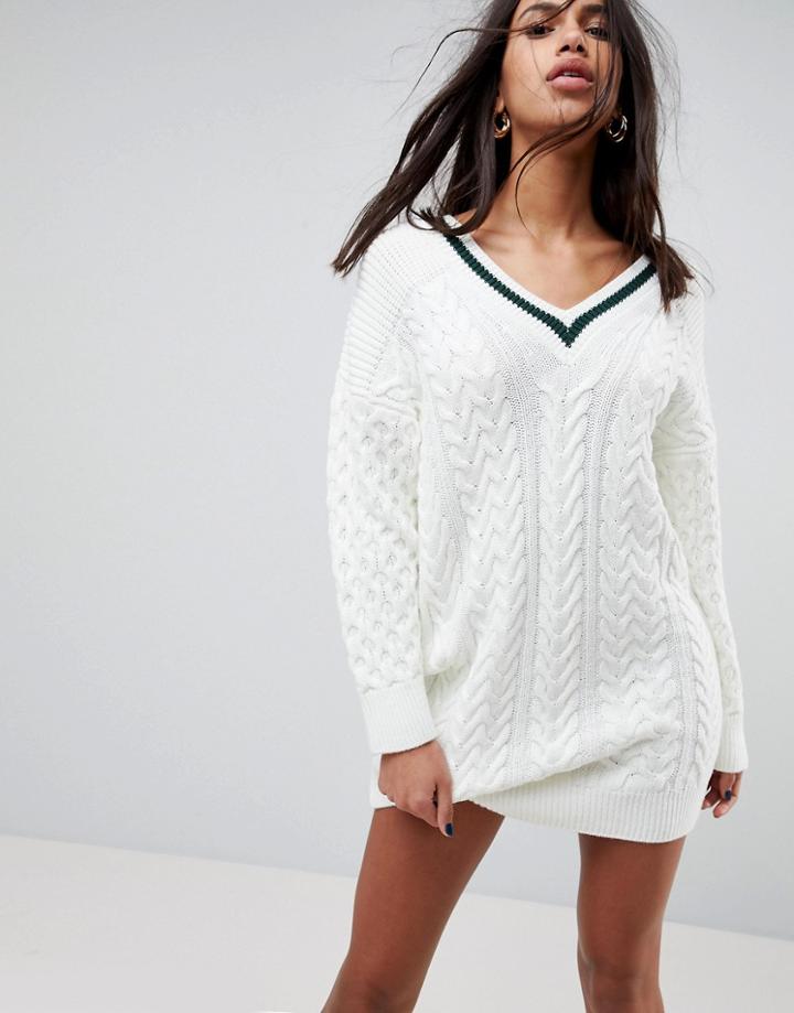 Asos Oversized Chunky Dress With Tipping - Cream