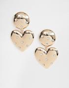 Asos Design Earrings With Heart Drop And Crystal Detail In Gold - Gold
