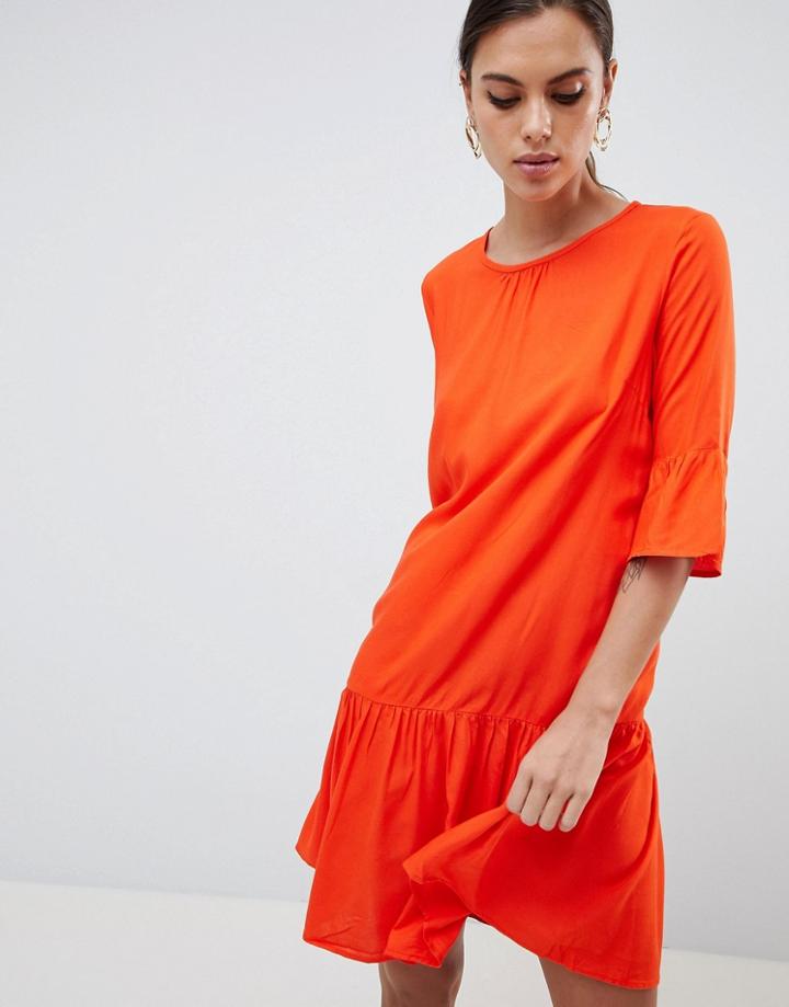 Y.a.s Fluted Sleeve Drop Hem Dress - Orange