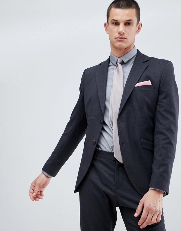 Selected Homme Suit Jacket In Slim Fit With Micro Grid Detail-navy