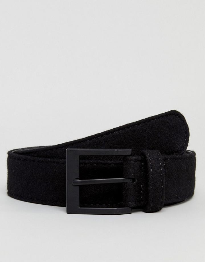 Asos Wide Belt In Black Felt And Black Matte Buckle - Black