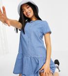 Noisy May Petite Denim Smock Dress With Drop Hem In Blue-blues