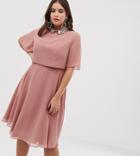 Asos Design Curve Midi Dress With Crop Top And 3d Embellished Collar - Pink