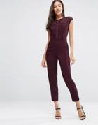 Asos Premium Jumpsuit With Embroidered Panels - Purple