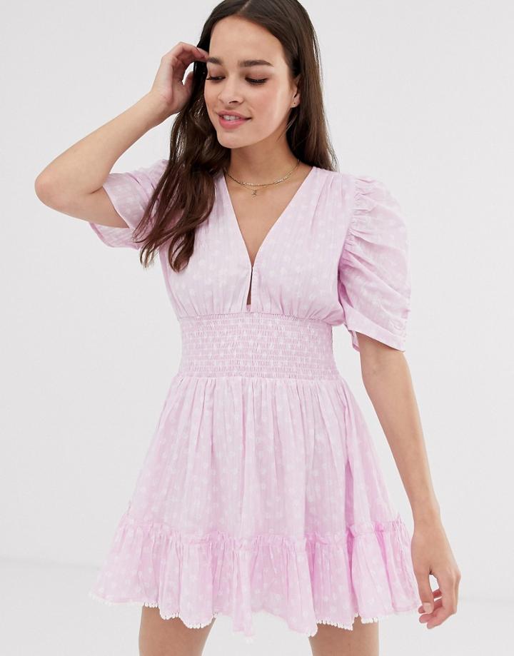 Cleobella Sadie Mini Dress With Cinched Waist And Puff Sleeves-purple