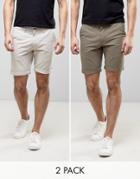 D-struct Turn Up Chino Shorts 2 Pack - Green