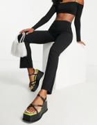 Topshop Bengaline High Waisted Slim Flare Pants With Side Zips In Black