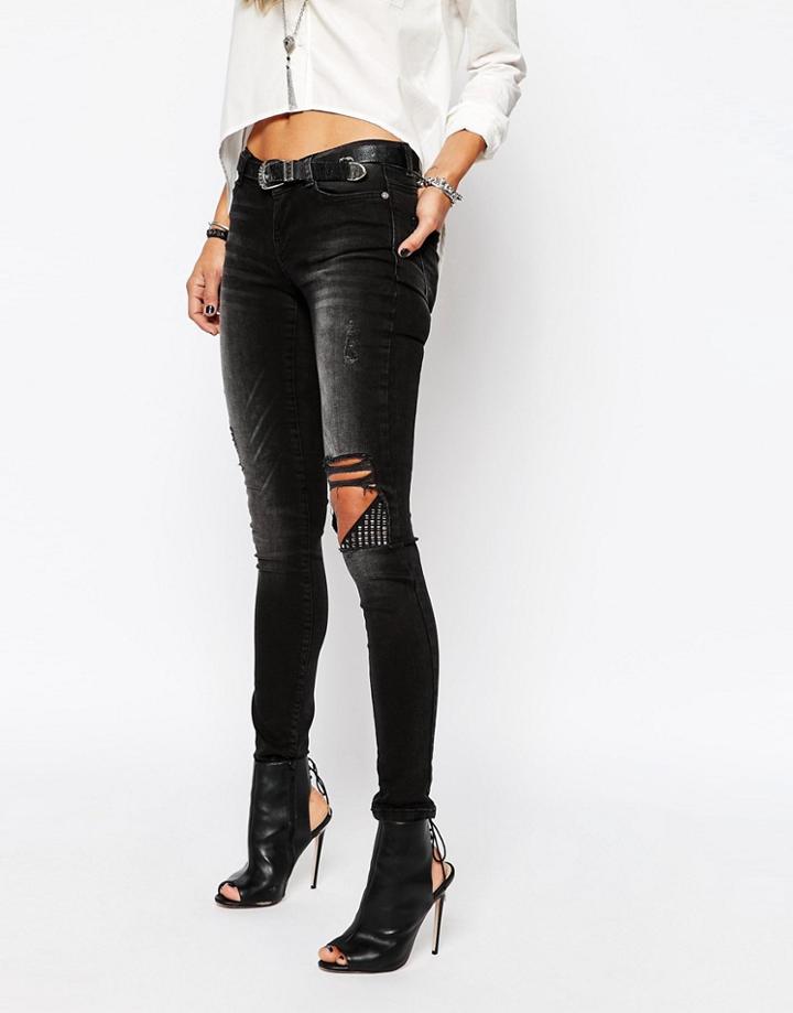 Noisy May Eve Super Skinny Destoyed Jean - Black