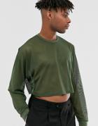 Asos Design Oversized Long Sleeve T-shirt In Khaki Mesh - Green