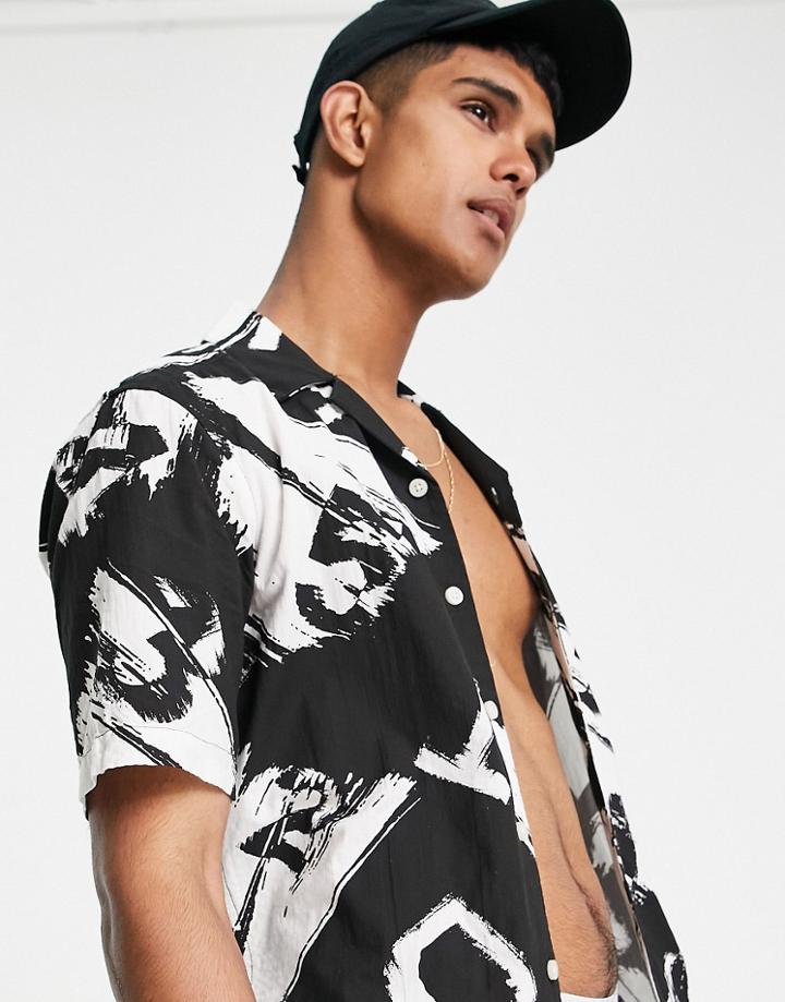 Only & Sons Short Sleeve Camp Collar Texture Shirt In Black Print - Part Of A Set