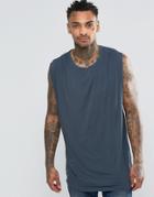 Asos Longline Sleeveless T-shirt With Drape Neck And Side Spilts - Blue